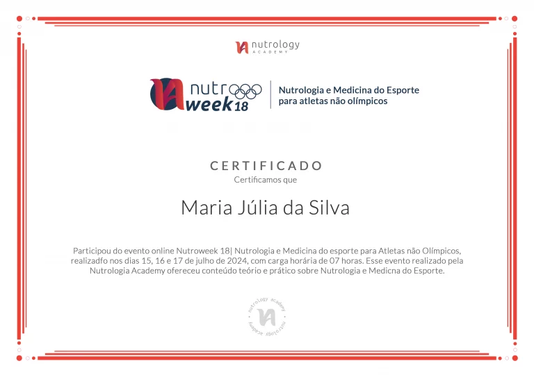 Nutroweek 18 Nutrology Academy Certificado de participação